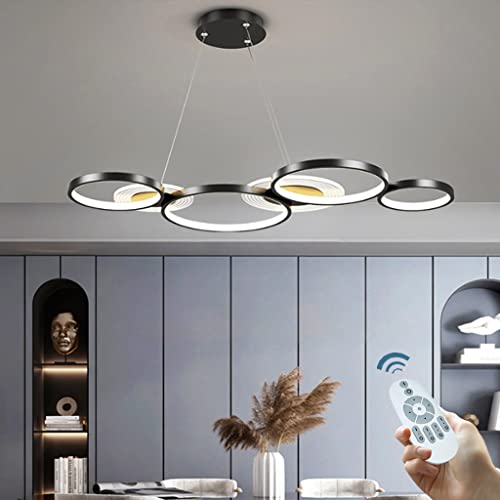 LED Pendelleuchte 4 Ringe Esszimmer Hängelampe Modern Hängeleuchte Dimmbar Pendellampe Mit Fernbedienung Höhenverstellbar Acryl Metall Deckenlampe Schlafzimmer Wohnzimmer Kronleuchter 87W Schwarz von JMrider