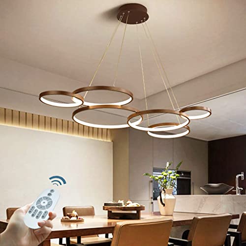 LED Wohnzimmer Pendelleuchte Modern Dimmbar Hängeleuchte Mit Fernbedienung Hängelampe Einstellbar Lichtfarbe/Helligkeit Höhenverstellbar Pendellampe Schlafzimmer Esszimmer Acryl Braun,6 heads 88w… von JMrider