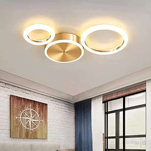 Modern LED Wohnzimmer Deckenleuchte Schlafzimmerlampe Runde Acryl Dimmbare Deckenlampe Mit Fernbedienungs Beleuchtung Schmiedeeiserne Golddekorlampe Für Esszimmer Café Wohnzimmer Deckenlicht,3 rings… von JMrider