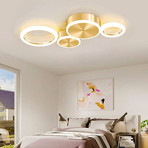 Modern LED Wohnzimmer Deckenleuchte Schlafzimmerlampe Runde Acryl Dimmbare Deckenlampe Mit Fernbedienungs Beleuchtung Schmiedeeiserne Golddekorlampe Für Esszimmer Café Wohnzimmer Deckenlicht,4 rings… von JMrider