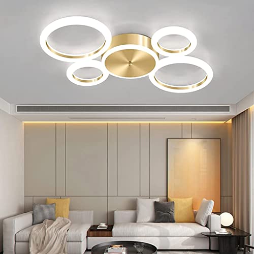 Modern LED Wohnzimmer Deckenleuchte Schlafzimmerlampe Runde Acryl Dimmbare Deckenlampe Mit Fernbedienungs Beleuchtung Schmiedeeiserne Golddekorlampe Für Esszimmer Café Wohnzimmer Deckenlicht,5 rings… von JMrider