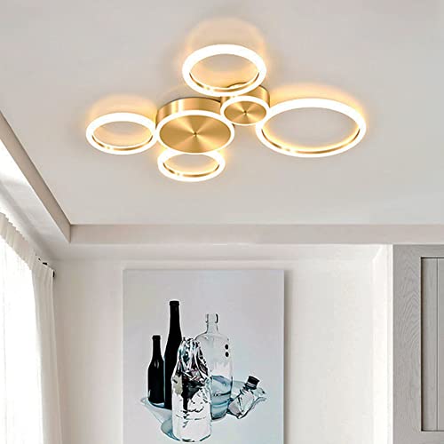 Modern LED Wohnzimmer Deckenleuchte Schlafzimmerlampe Runde Acryl Dimmbare Deckenlampe Mit Fernbedienungs Beleuchtung Schmiedeeiserne Golddekorlampe Für Esszimmer Café Wohnzimmer Deckenlicht,6 rings… von JMrider