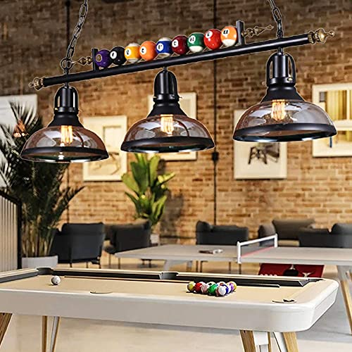 Pendelleuchte Retro Billard 3 Leuchter Industrieller E27 Billardlampe Hängeleuchte Metall Schmiedeeisen Design Pendellampe Billardtisch Bar Esstisch Dekor Hängelampe Beleuchtung Kronleuchter Schwarz von JMrider