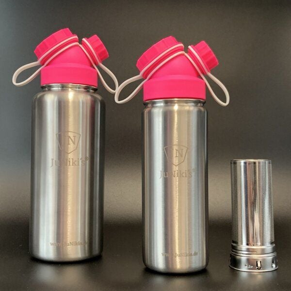 JN JuNiki's Set JuNiki´s® eco line isolierte Edelstahl Trinkflaschen 550ml + 1 L Pink/Weiss + Teefilter von JN JuNiki's