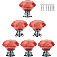 10 Stk Schrankknöpfe Kristall, Kristallknöpfe Diamant, Kristallglas Moebelknopf Schublade Schrank mit Schraube für Kommode, Schränke, Küche - 30mm Rot von JN.SONGS