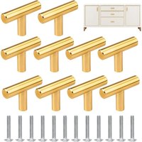 10 Stück Schrankgriffe Edelstahl, T-Form Stangengriff für Schränke, Wandschränke, Badezimmer und Küche - Gold 50 x 10mm von JN.SONGS