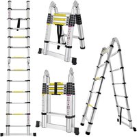 4.4M(2.2+2.2) Teleskopierbare Ausziehleiter, Teleskopierbare A-Frame-Leiter mit Beweglichem Rad, Edelstahl-Klappleiter für den Hausgebrauch von JN.SONGS
