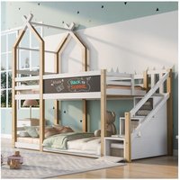 Etagenbett 90x200 cm, Kinderbett mit Stauraum und Fallschutz - Natur und Weiß von JN.SONGS