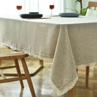Tischdecke Rechteckige Leinenoptik Streifen Quaste Tischtuch Abwischbar Ölbeständig Fleckschutz Tischdecken Pflegeleicht Hellbraun - 100x130cm von JN.SONGS