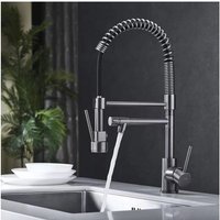 Wasserhahn Küche mit Spiralfeder , 360° Schwenkbar Spültischarmatur, Küchenarmatur mit 2-strahliger Ausziehbrause - Grau von JN.SONGS