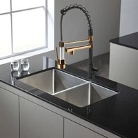 Wasserhahn Küche mit Spiralfeder , 360° Schwenkbar Spültischarmatur, Küchenarmatur mit 2-strahliger Ausziehbrause - Schwarz Gold von JN.SONGS