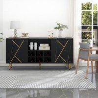 Kommode in Schwarz und Gold, Sideboard mit Flaschenregal Praktisches Design 148x40x70 cm von JN.SONGS