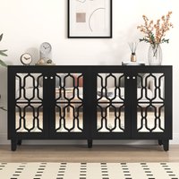 Jn.songs - Schwarz Verspiegelte Sideboard mit Glasgriffen, Vier Türen, Kommode mit Beweglichem Laminat für Wohn- und Esszimmer von JN.SONGS