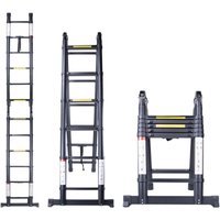 Teleskopische Aluminium-Klappleiter, Multifunktionale Klappleiter für Heimwerker 150 kg Belastung, Vollständig Schwarz - 5.0M(2.5+2.5) von JN.SONGS