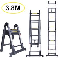 Teleskopische Aluminium-Klappleiter 3.8M(1.9+1.9), Multifunktionale Klappleiter für Heimwerker 150 kg Belastung, Vollständig Schwarz von STOEX