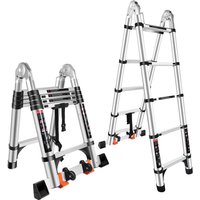 Teleskopleiter, Teleskop Einer Rahmenleiter mit Balance Bar und beweglichem Rad, Mehrzweckleiter Tragbar Leiter - 5.0M(2.5+2.5) von JN.SONGS