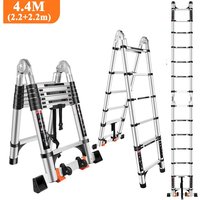 Teleskopleiter 4,4m Aluminium Leiter mit 2 Rädern (2,2m + 2,2m), Multifunktions-Klappleiter für 150 kg, Schwarz-Silber von STOEX