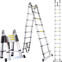 Teleskopleiter 5,0m (2,5m + 2,5m), Mehrzweckleiter Aluminium-Klappleiter 150 Kg Belastung, Silber von STOEX