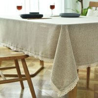 Tischdecke Rechteckige Leinenoptik Streifen Quaste Tischtuch Abwischbar Ölbeständig Fleckschutz Tischdecken Pflegeleicht Hellbraun - 130x220cm von JN.SONGS