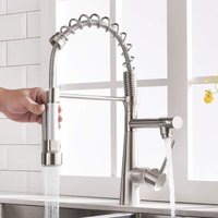 Wasserhahn Küche mit Spiralfeder , 360° Schwenkbar Spültischarmatur, Küchenarmatur mit 2-strahliger Ausziehbrause - Gebürstetes Nickel von JN.SONGS