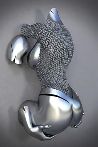 JNAOZI 3D Metallfigur 'Liebhaber' Statue, Silber, Wandbild, Skulptur, Abstrakt, Liebe, Leinwand, Rahmenlos, 86,6 x 60 cm von JNAOZI