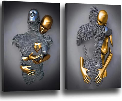 JNAOZI 3D Metall Figur Statue Leinwand Gemälde Liebe Umarmung Poster Liebhaber Skulptur Poster Abstrakt Leinwand Bilder Poster,Rahmenlos (Poster-03,50x70cm*2Pcs) von JNAOZI