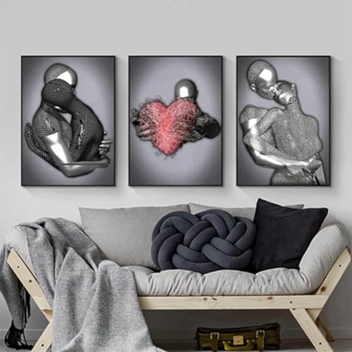 JNAOZI 3D Metall Figur Statue Leinwand Gemälde Liebhaber Skulptur Poster Abstrakt Poster Afrikanische Frau Leinwand Bilder Poster,Rahmenlos (Poster-03,60x90cm*3Pcs) von JNAOZI