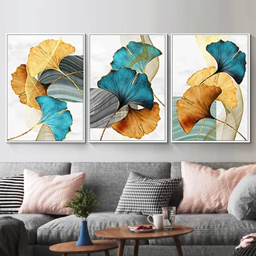 JNAOZI 3er Premium Poster Set,Moderne Bilder,Luxus Kunstdruck Wand Bilder,Ginkgo Wandbilder Wohnzimmer Home Deco,Gold Poster Rahmenlos (40 x 60cm*3) von JNAOZI