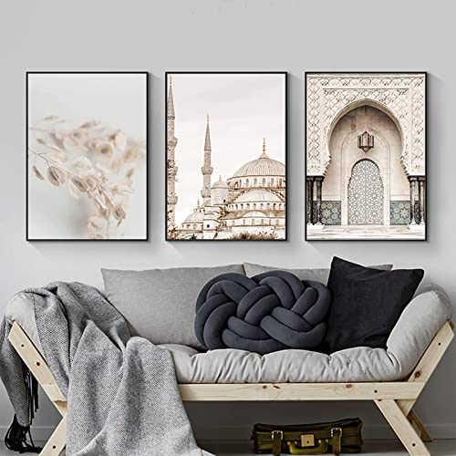 JNAOZI Arabische Kalligraphie Leinwand Drucke, Islamische Poster, Gold Islamische Kirchenbilder,Islamische Zitate Poster Leinwand Malerei Bilder, kein Rahmen (Stile 5,60x90cm*3) von JNAOZI