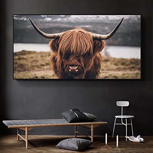 JNAOZI Hochlandrind Bild Leinwanddrucke，Modern Hochlandrind Wandbilder Poster Wohnzimmer Deko für Küche Schlafzimmer Wanddekoration，Kein Rahmen (40x80cm*1) von JNAOZI