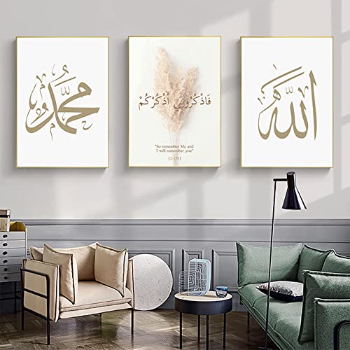 JNAOZI Islamische Wandbilder, Islamisch Leinwandbilder, Arabische Kalligrafie Bismillah Blumenwand für Wohnzimmer Ohne Rahmen (50x70cm*3)… von JNAOZI