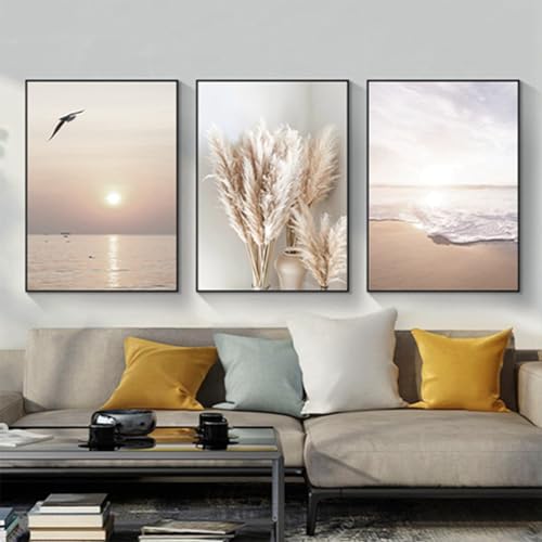 Moderne Abstrakt Kunst Wandbilder Aesthetic Blumen und Pflanzen Bilder Boho Deko Bilder Bohemian Strand Poster Set,Ohne Rahmen (Poster-08,50x70cm*3Pcs) von JNAOZI