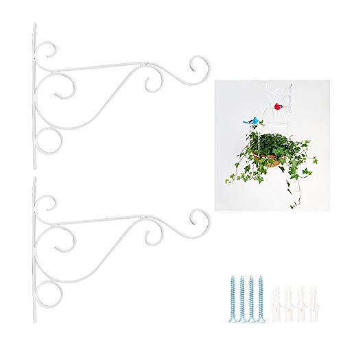 JNCH 2 Stück Haken für Blumenampel Halterung Blumenampelhaken Blumenampelhalter Wandhalterung für Blumentopf Blumenampel Laternen Windspiele Wandhaken für Hanging Baskets mit Schrauben Dübeln weiß von JNCH