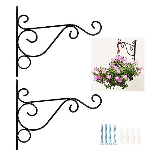 JNCH 2 Stück Haken für Blumenampel Halterung Blumenampelhaken Blumenampelhalter Wandhalterung für Blumentopf Blumenampel Laternen Windspiele Wandhaken für Hanging Baskets mit Schrauben Dübeln schwarz von JNCH