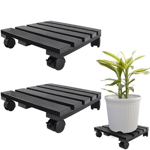 JNGLGO 2er WPC Pflanzenroller Eckig Rollbrett Pflanzen Blumenroller für Außen- und Innenbereich, Blumentopf Untersetzer mit Rollen inkl. 2 Feststeller, Tragkraft 100 kg, 30 x 30 cm, Anthrazit JNGLGO 2er WPC Pflanzenroller Eckig Rollbrett Pflanzen Blumenroller für Außen- und Innenbereich, Blumentopf Untersetzer mit Rollen inkl. 2 Feststeller, Tragkraft 100 kg, 30 x 30 cm, Anthrazit von JNGLGO