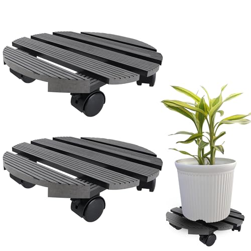JNGLGO 2er WPC Pflanzenroller Rund Rollbrett Pflanzen Blumenroller für Außen- und Innenbereich, Blumentopf Untersetzer mit Rollen inkl. 2 Feststeller, Tragkraft 100 kg, Ø 30 cm, Anthrazit JNGLGO 2er WPC Pflanzenroller Rund Rollbrett Pflanzen Blumenroller für Außen- und Innenbereich, Blumentopf Untersetzer mit Rollen inkl. 2 Feststeller, Tragkraft 100 kg, Ø 30 cm, Anthrazit von JNGLGO