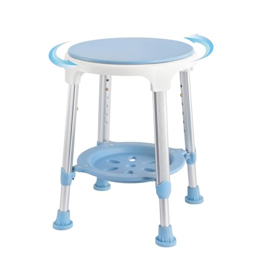 JNGLGO Duschhocker 360° Drehbarer Höhenverstellbar belastbar bis 150kg Anti-Rutsch Badhocker Duschhilfe Duschstuhl mit Ablage Badsitz für Senioren Behinderte Schwangere von JNGLGO