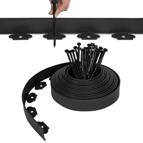 JNGLGO Flexible Rasenkante aus Kunststoff mit Erdanker, Länge 10m Höhe 5cm, Beeteinfassung Beetumrandung Schneidbar Pflasterkante Mähkante, Schwarz von JNGLGO