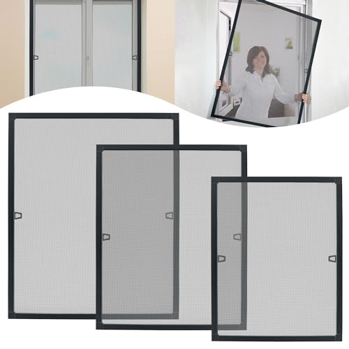 JNGLGO Insektenschutz Fliegengitter Fenster Fliegenschutz mit Alurahmen ohne Bohren Mückengitter Schneidbar Fliegenschutzgitter (100 x 120 cm, Anthrazit) von JNGLGO