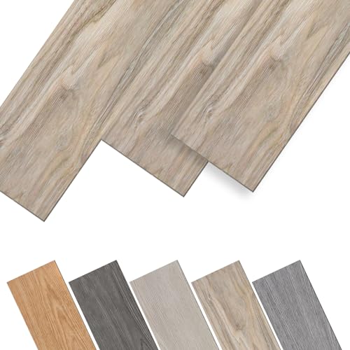 JNGLGO PVC Bodenbelag Vinylboden Selbstklebende Vinyl-Fliesen mit Holz-Optik Wasserdicht Bodenfliesen Rutschfest PVC Boden, 91,44 x 15,24 x 0,2 cm - 18 Stück 2,5 m², White Oak von JNGLGO