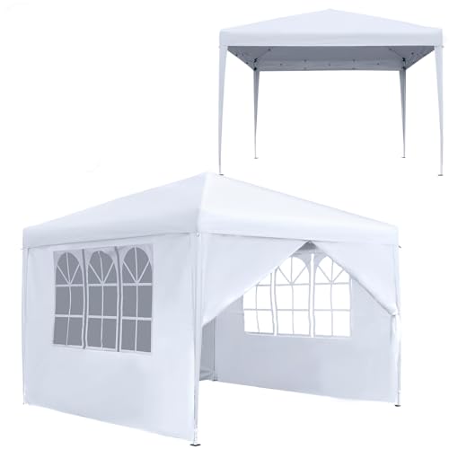 JNGLGO Pavillon Faltbar 3x3m Partyzelt Wasserdicht Stabil Winterfest Faltpavillon UV Schutz Gartenpavillon mit 4 Seitenteilen Festzelt für Party, Camping und Picknick, Weiß von JNGLGO