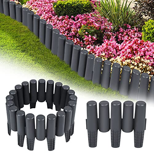JNGLGO Rasenkante Kunststoff 2,8m Beetumrandung Holzoptik Palisade für Blumenbeet Beeteinfassung Mähkante Gartenzaun, 1 Element L x H: 28cm x 24,5cm, Anthrazit von JNGLGO