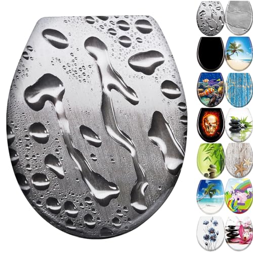 JNGLGO Toilettendeckel WC Sitz mit Absenkautomatik Antibakterielle Toilettensitz mit Klodeckel Oval Klobrille Duroplast für einfach Reinigung, Tautropfen von JNGLGO