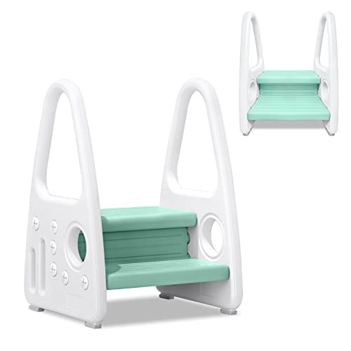 JNGLGO Tritthocker für Kinder, 2 Stufen Kinderschemel, 2 Stufiger Trittschemel für Baby, Lernturm Trittleiter Schemel mit Handhaben, für Kinderzimmer, Badezimmer, Schlafzimmer, Küche (Hellgrün) von JNGLGO