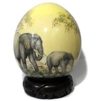 Elefant Mit Kalb Decoupage Straußenei Schale. Handgemalte Safari Kunst, Grasende Familie Home Decor Ornament. Gelber Hintergrund, Shipsexpress von JNGcape