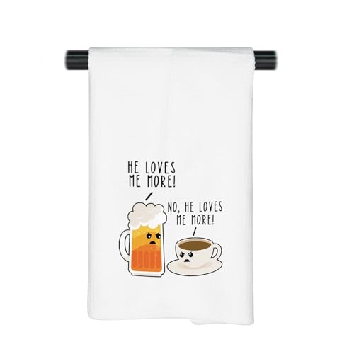 JNIAP Lustiges Trinker-Geschenk für Bier- und Kaffeeliebhaber, Küchentuch, koffeinhaltiges Geschenk für Freunde (He Loves Me Handtuch) von JNIAP