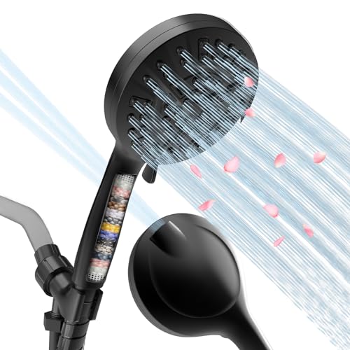 Duschkopf, 15-stufiger gefilterter Duschkopf für hartes Wasser, 10 Modi, Hochdruck-Handbrause mit 152,4 cm Schlauch und Halterung, entfernt Chlor und schädliche Substanzen, Schwarz Duschkopf, 15-stufiger gefilterter Duschkopf für hartes Wasser, 10 Modi, Hochdruck-Handbrause mit 152,4 cm Schlauch und Halterung, entfernt Chlor und schädliche Substanzen, Schwarz von JNILE