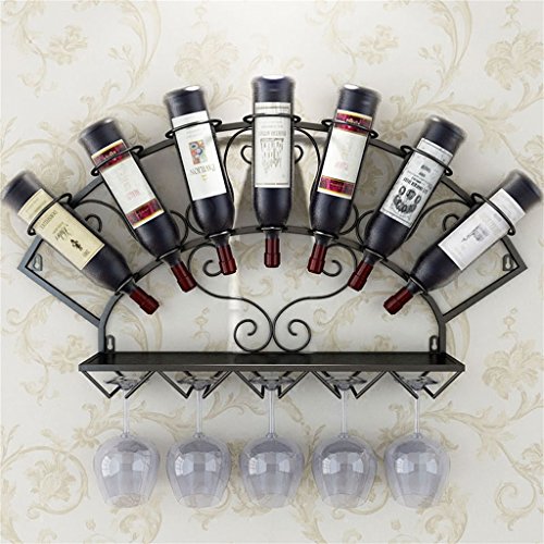 JNIUGD Wandmontierte Weinregale, hängender Weinflaschenhalter, Metall, Eisen, Weinstielglashalter, Kelche, Aufbewahrungsregale – für 7 Flaschen und 5 Gläser, 86 x 13 x 40 cm von JNIUGD