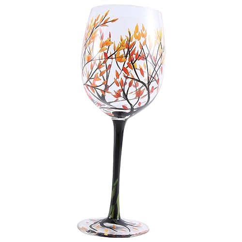 JNJOOD 1 Weinglas Hot-Autumn Tree - Herbstfarben - Rotblätter, Gelb, Orange - Handbemalt - Wiederverwendbares Herbstblatt von JNJOOD