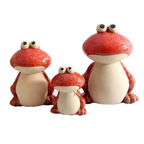 JNJOOD 3 Stück Miniatur Frosch Familie Figuren Keramik Frosch Tier Frosch Ornament Bücherregal Langlebig Einfach zu Installieren Einfach zu bedienen Rot von JNJOOD